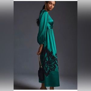 Anthropologie Nikasha Embroidered Satin Dress